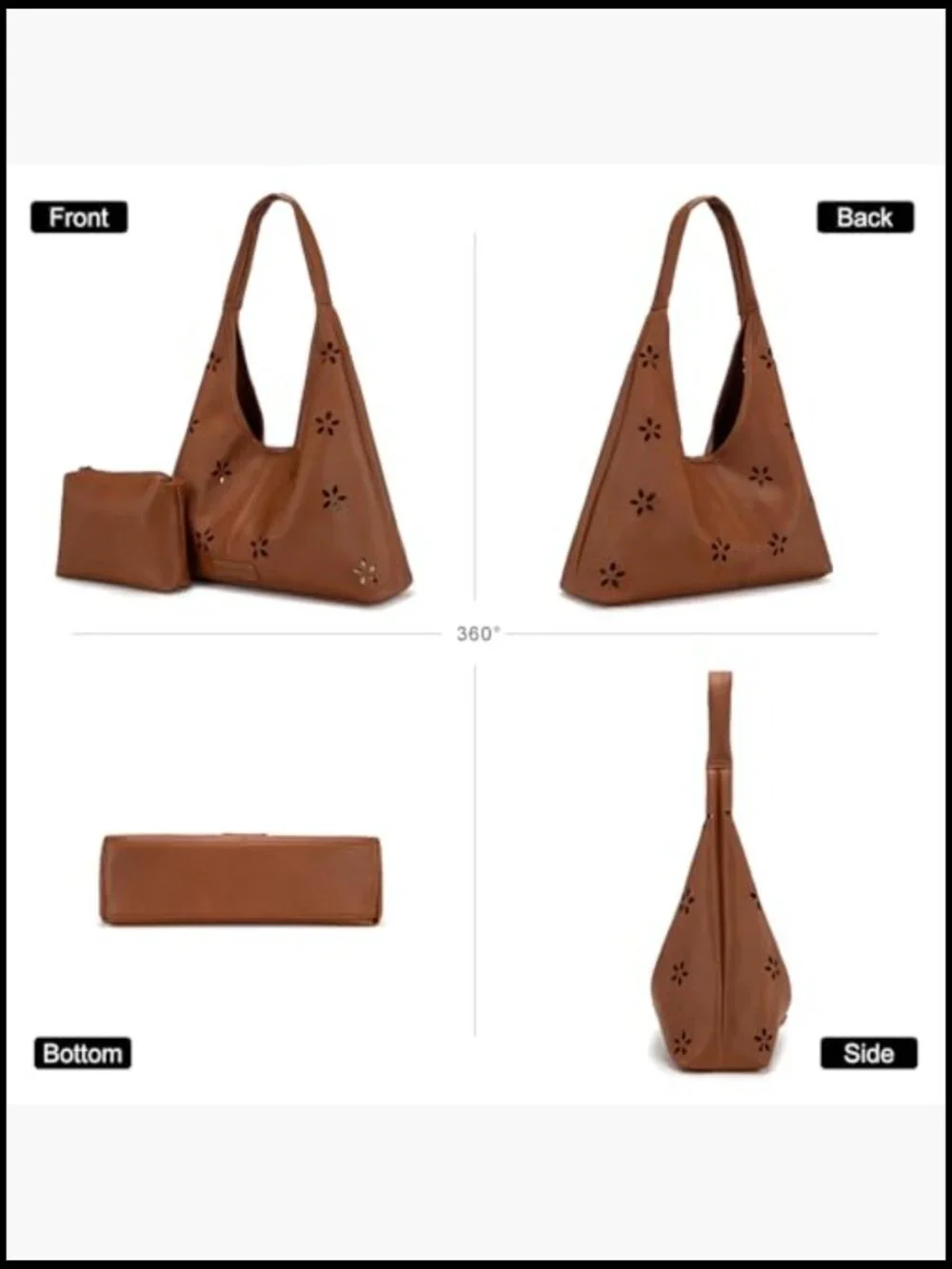 Slouchy Hobo Shoulder Bag Tote with Detachable Pouch Lightweight Faux Leather